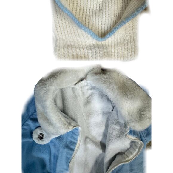 Quiltex Winter Snowsuit Blue Fur Colla VTG 6 Month Retro Jumpsuit W Handmade Hat - Picture 4 of 13